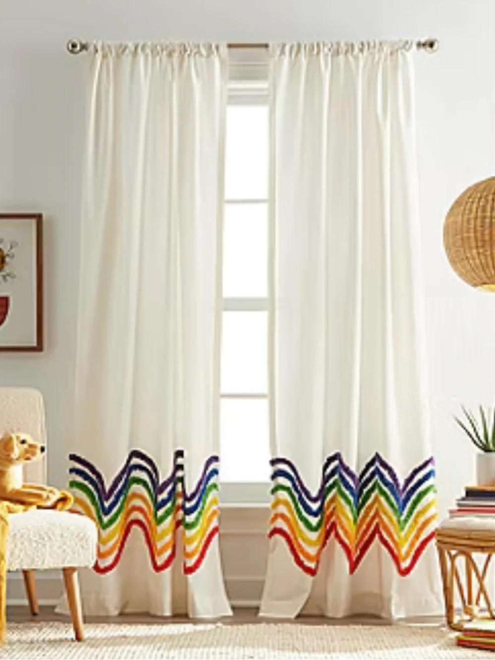 Rainbow Pride Tufted Stripe Light-Filtering Rod Pocket Curtain Panels *NEW*